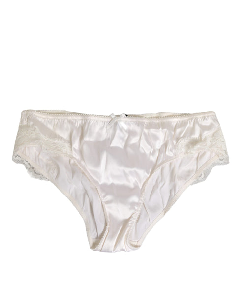 Dolce & Gabbana Ivory White Silk Satin Lace Trim Panty Underwear